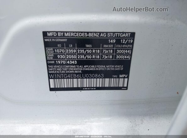 W1NTG4EB6LU030863 2020 MERCEDES-BENZ GLA 250 White Engine compartment view