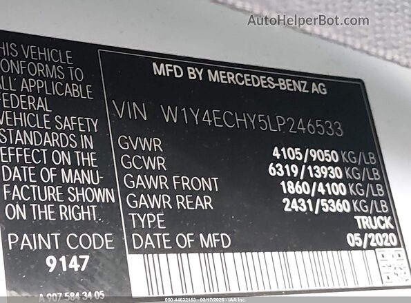 W1Y4ECHY5LP246533 2020 MERCEDES-BENZ SPRINTER White Вид підкапотного простору