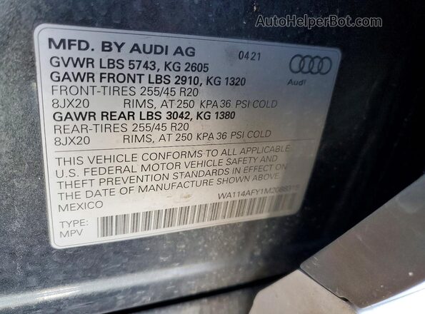 WA114AFY1M2088315 2021 AUDI SQ5 Серый Вид подкапотного пространства