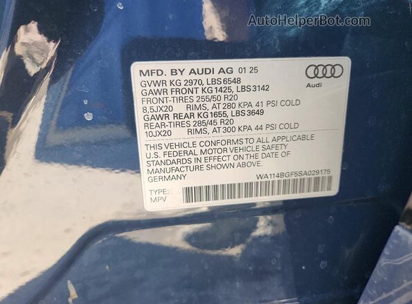WA114BGF5SA029175 2025 AUDI OTHER Синий Панорамный вид салона 360°