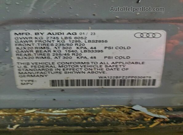 WA122BFZ2PP030679 2023 AUDI Q4 Gray Widok naklejki z numerem VIN
