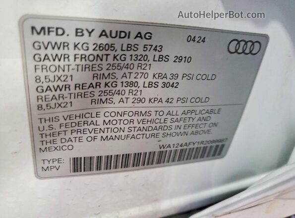 WA124AFY1R2099987 2024 AUDI SQ5 White Vista de la etiqueta del VIN