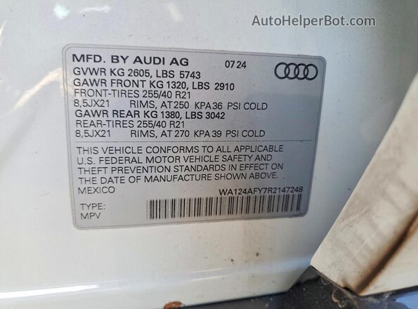 WA124AFY7R2147248 2024 AUDI SQ5 White Սալոնի 360 աստիճան տեսք