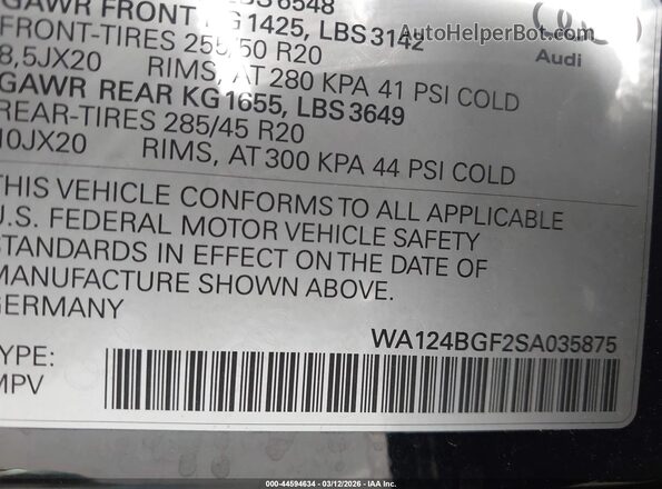 WA124BGF2SA035875 2025 AUDI Q6 E-TRON Black Вид підкапотного простору