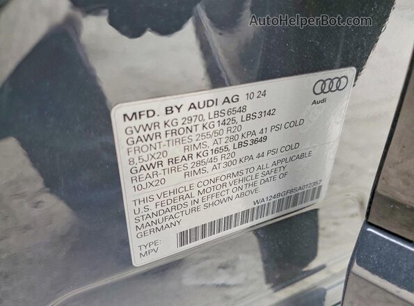 WA124BGF8SA012357 2025 AUDI OTHER Gray Vista de la etiqueta del VIN