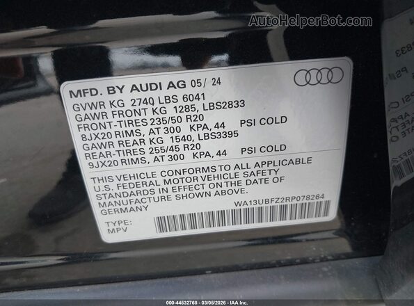 WA13UBFZ2RP078264 2024 AUDI Q4 E-TRON Черный Вид подкапотного пространства