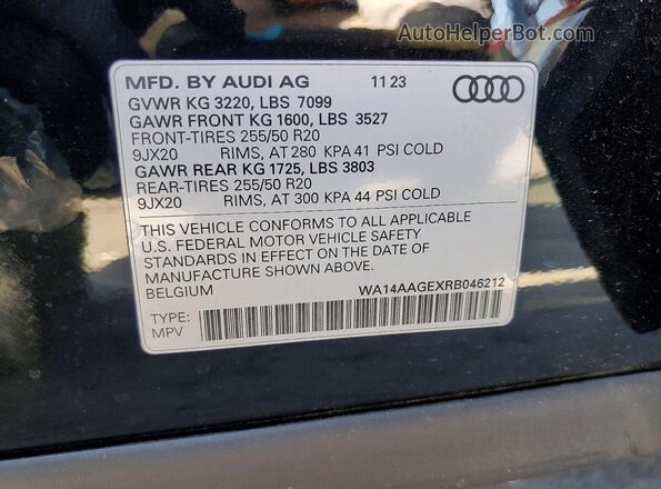 WA14AAGEXRB046212 2024 AUDI Q8 Черный Вид наклейки с VIN-кодом