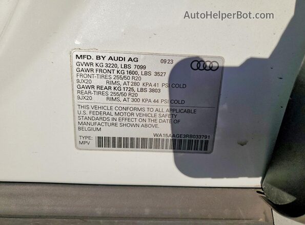 WA15AAGE3RB033791 2024 AUDI Q8 White Widok naklejki z numerem VIN