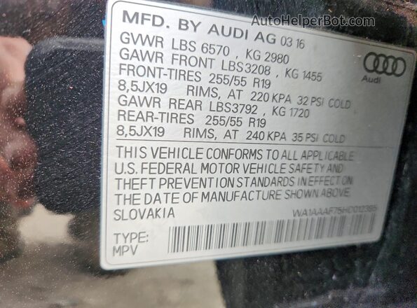 WA1AAAF75HD012395 2017 AUDI Q7 Black Widok naklejki z numerem VIN