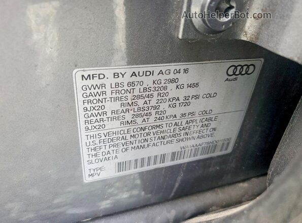 WA1AAAF75HD016530 2017 AUDI Q7 Серый Вид наклейки с VIN-кодом