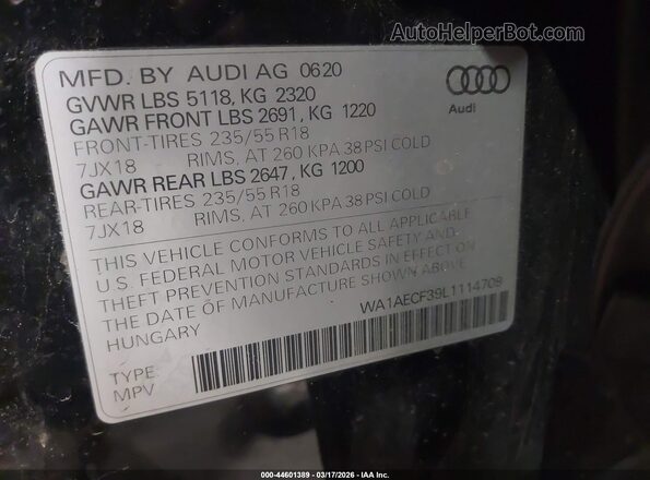 WA1AECF39L1114709 2020 AUDI Q3 Черный Вид подкапотного пространства