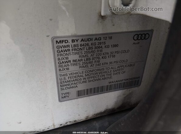 WA1AHAF70KD025560 2019 AUDI Q7 Белый Вид подкапотного пространства