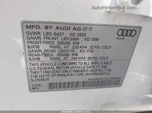 WA1AHAF75JD006534 2018 AUDI Q7 Белый Вид подкапотного пространства