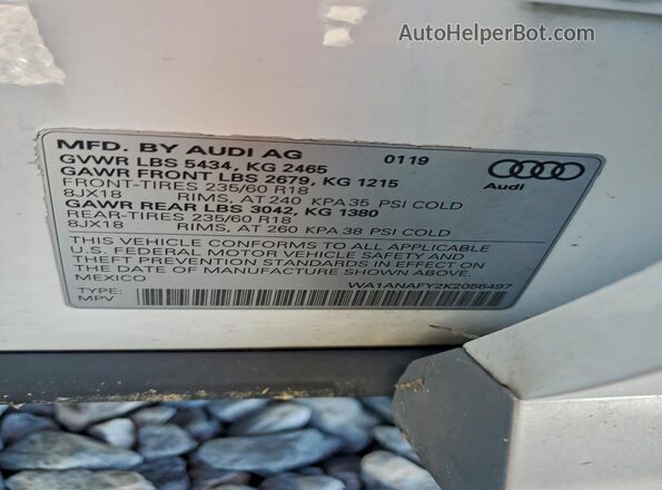 WA1ANAFY2K2056497 2019 AUDI Q5 White VIN կոդի պիտակի տեսք