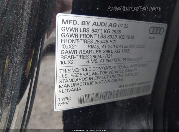 WA1AVBF11ND034377 2022 AUDI Q8 Black 