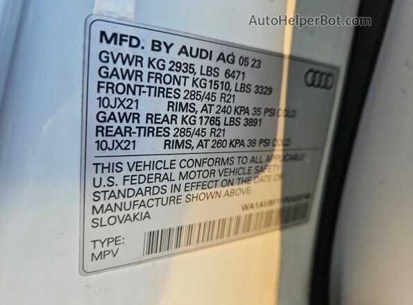 WA1AVBF11PD033748 2023 AUDI Q8 White VIN კოდის სტიკერის ხედი