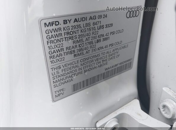 WA1AVBF18SD006801 2025 AUDI Q8 Белый Вид подкапотного пространства