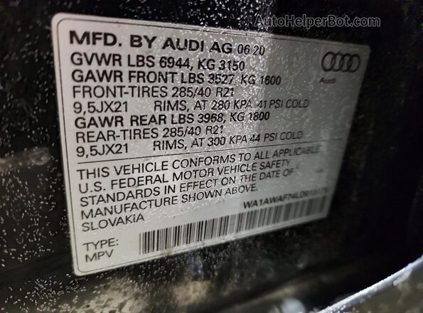 WA1AWAF74LD013175 2020 AUDI SQ7 Black Вид наклейки з VIN-кодом