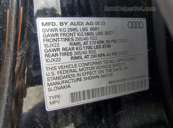 WA1AWBF1XPD048360 2023 AUDI SQ8 Black Widok naklejki z numerem VIN
