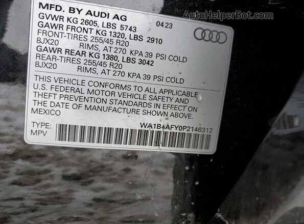 WA1B4AFY0P2146312 2023 AUDI SQ5 Черный Панорамный вид салона 360°
