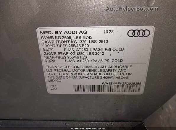WA1B4AFY3R2025258 2024 AUDI SQ5 Серый Вид подкапотного пространства