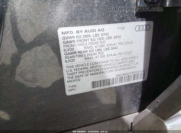 WA1B4AFY4P2057536 2023 AUDI SQ5 Серый Вид подкапотного пространства