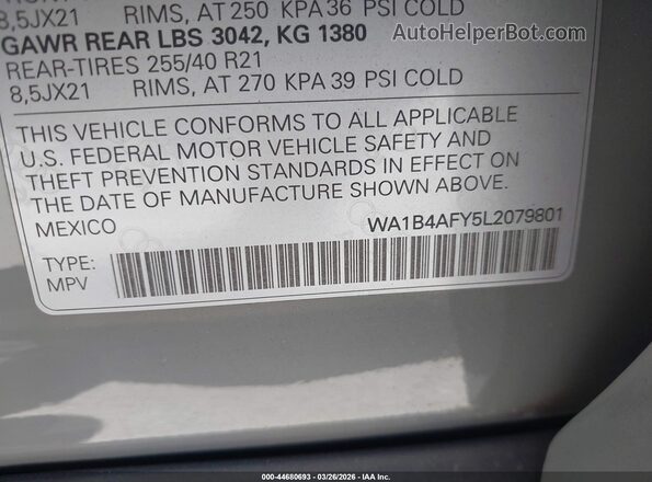 WA1B4AFY5L2079801 2020 AUDI SQ5 Teal Вид підкапотного простору