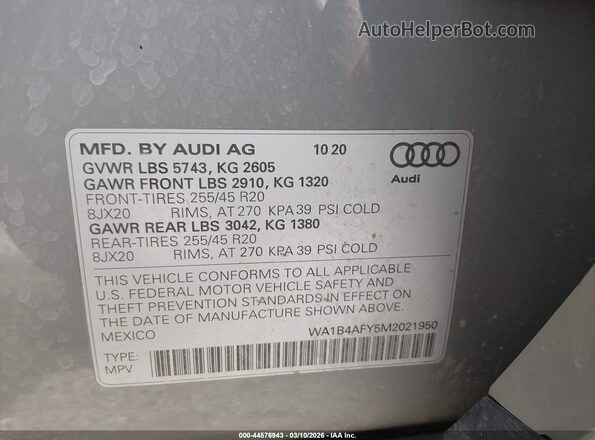 WA1B4AFY5M2021950 2021 AUDI SQ5 Gray Widok komory silnika