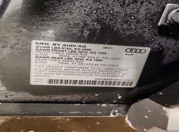 WA1B4AFY9M2140472 2021 AUDI SQ5 Серебряный Вид подкапотного пространства