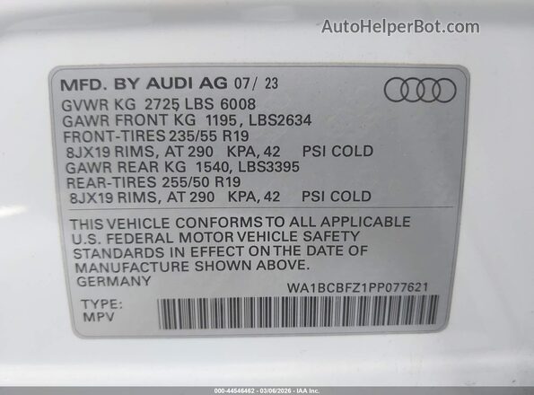 WA1BCBFZ1PP077621 2023 AUDI Q4 Белый Вид подкапотного пространства