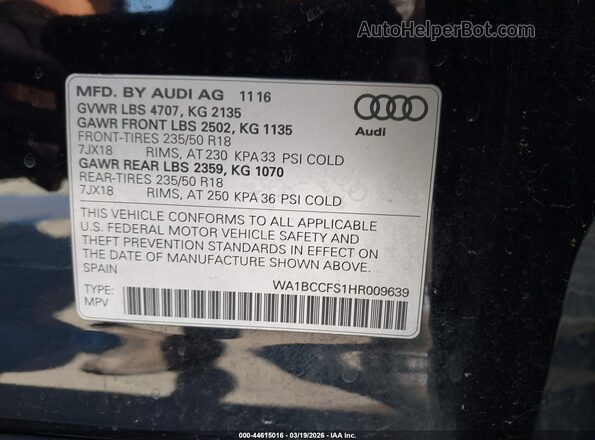 WA1BCCFS1HR009639 2017 AUDI Q3 Black Widok komory silnika