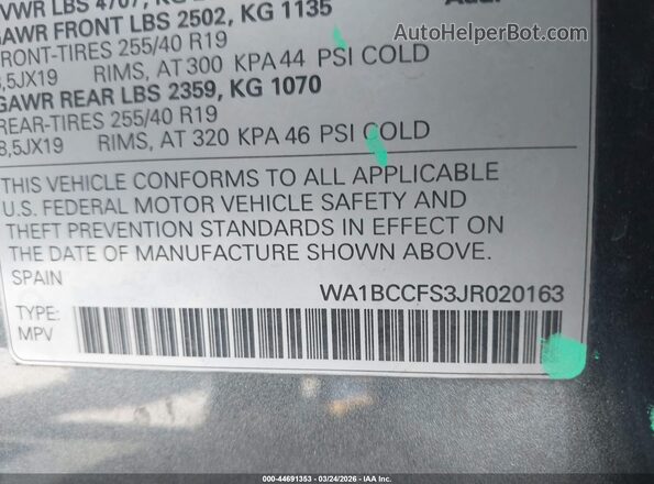 WA1BCCFS3JR020163 2018 AUDI Q3 Gray ძრავის განყოფილების ხედი