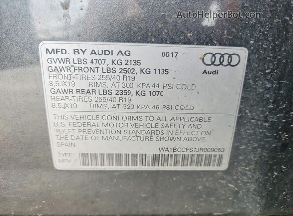 WA1BCCFS7JR009053 2018 AUDI Q3 Gray Vista interior de 360 grados