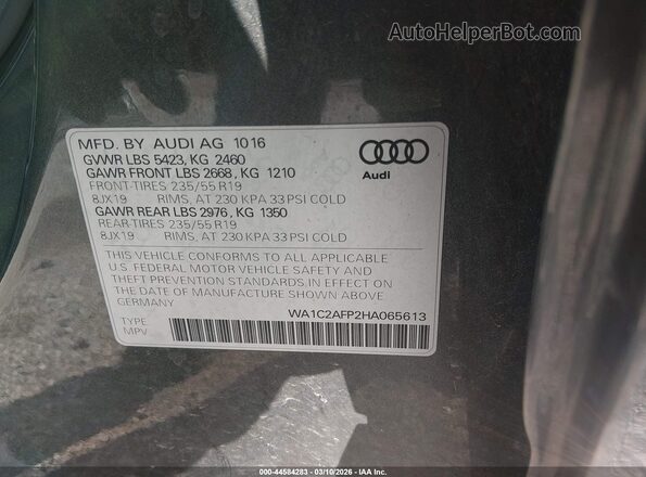 WA1C2AFP2HA065613 2017 AUDI Q5 Gray Вид підкапотного простору
