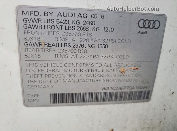 WA1C2AFP7GA150641 2016 AUDI Q5 White ძრავის განყოფილების ხედი