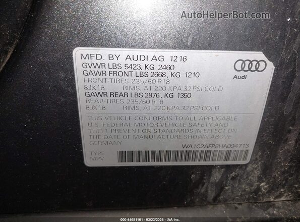 WA1C2AFP8HA094713 2017 AUDI Q5 Gray Շարժիչի բաժամունքի տեսք