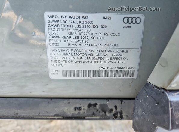 WA1C4AFY0M2093353 2021 AUDI SQ5 Gray Vista del compartimento del motor