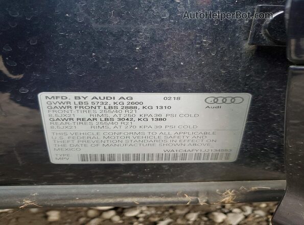 WA1C4AFY1J2134553 2018 AUDI SQ5 Синий Панорамный вид салона 360°