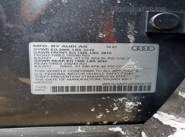 WA1C4AFY3R2024115 2024 AUDI SQ5 Gray Widok komory silnika