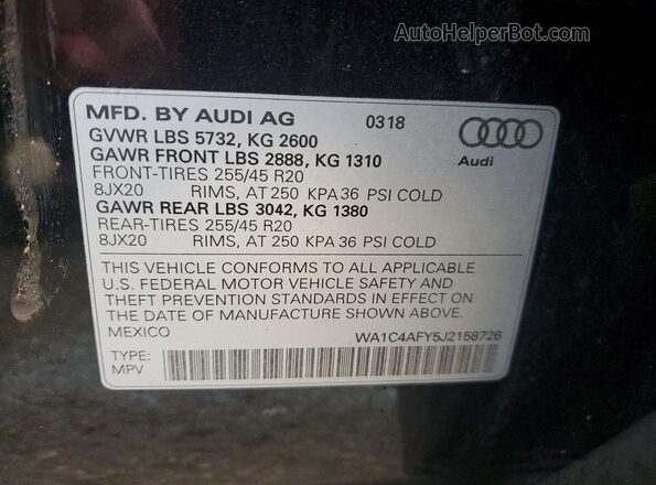 WA1C4AFY5J2158726 2018 AUDI SQ5 Black Widok naklejki z numerem VIN