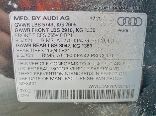 WA1C4AFY6M2046117 2021 AUDI SQ5 Серый Панорамный вид салона 360°