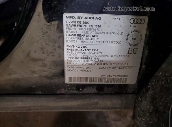 WA1C4AFY9J2085828 2018 AUDI SQ5 Черный Вид наклейки с VIN-кодом