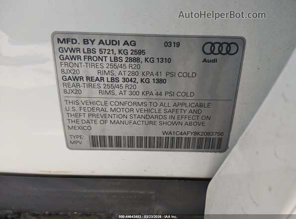 WA1C4AFY9K2083756 2019 AUDI SQ5 Белый Вид подкапотного пространства
