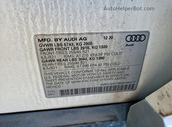 WA1C4AFY9M2045477 2021 AUDI SQ5 Белый Панорамный вид салона 360°