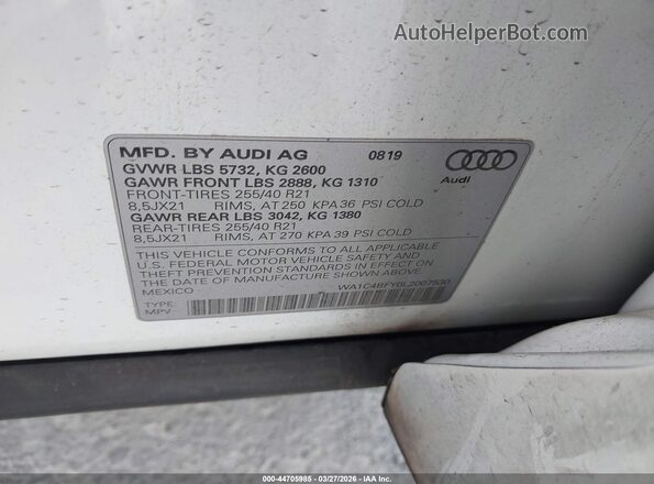 WA1C4BFY0L2007530 2020 AUDI SQ5 Белый Вид подкапотного пространства