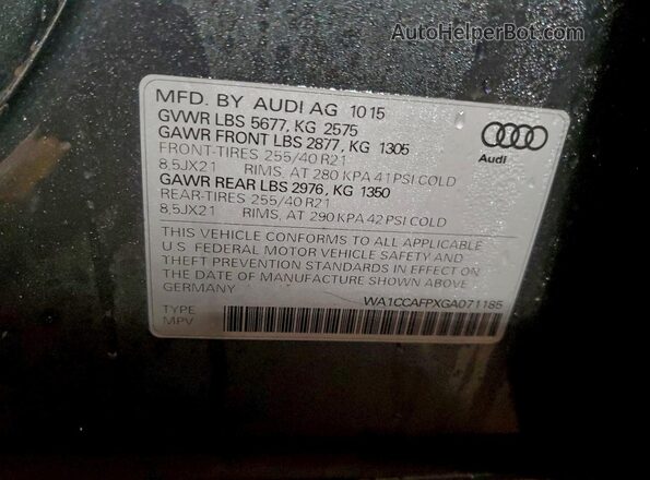 WA1CCAFPXGA071185 2016 AUDI SQ5 Gray 360 interior view
