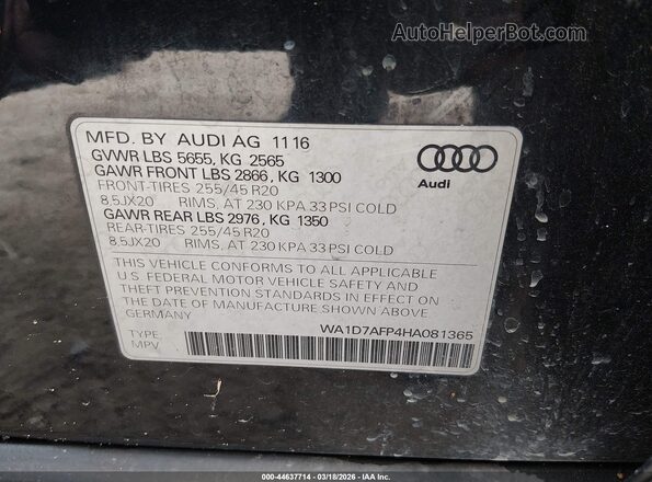 WA1D7AFP4HA081365 2017 AUDI Q5 Black Engine compartment view