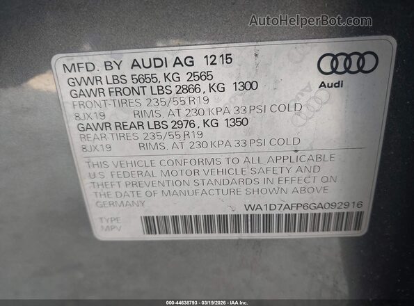 WA1D7AFP6GA092916 2016 AUDI Q5 Серый Вид подкапотного пространства