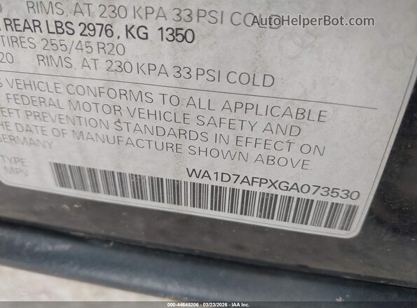 WA1D7AFPXGA073530 2016 AUDI Q5 Черный Вид подкапотного пространства