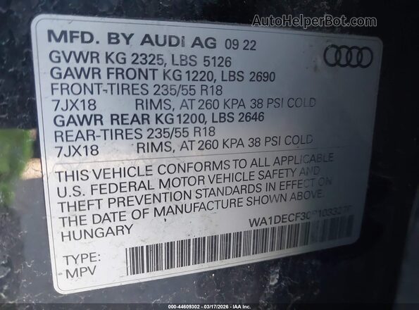 WA1DECF30P1033276 2023 AUDI Q3 Black Widok komory silnika